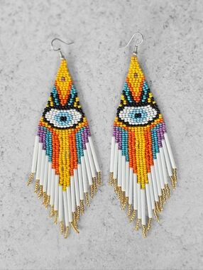 Handmade Evil Eye XL Beaded Earrings Black Dangle Bohemian Jewelry Y2K Retro